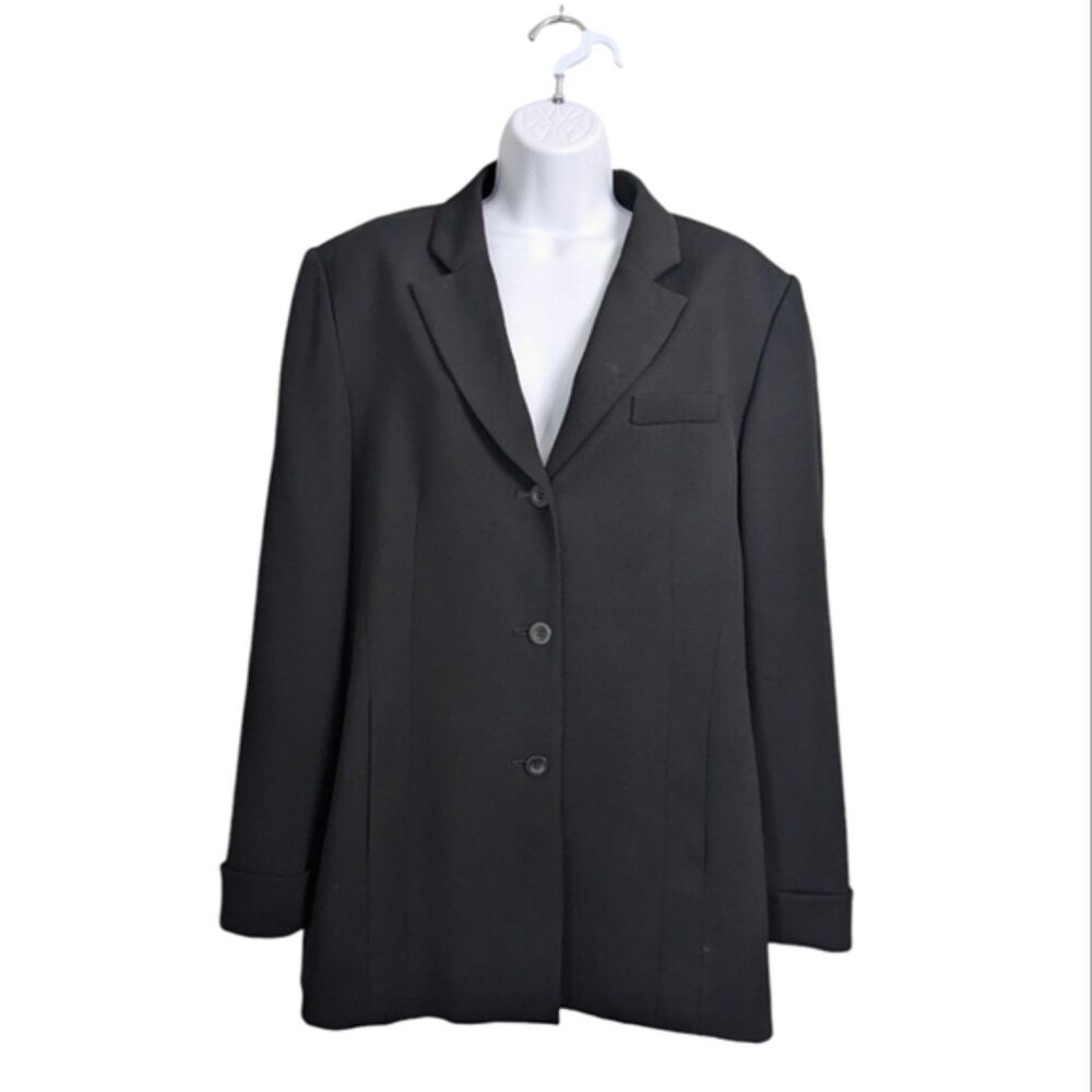 Talbots Pure Wool Black Suit Jacket Blazer Coat Button Front Pockets Business 14
